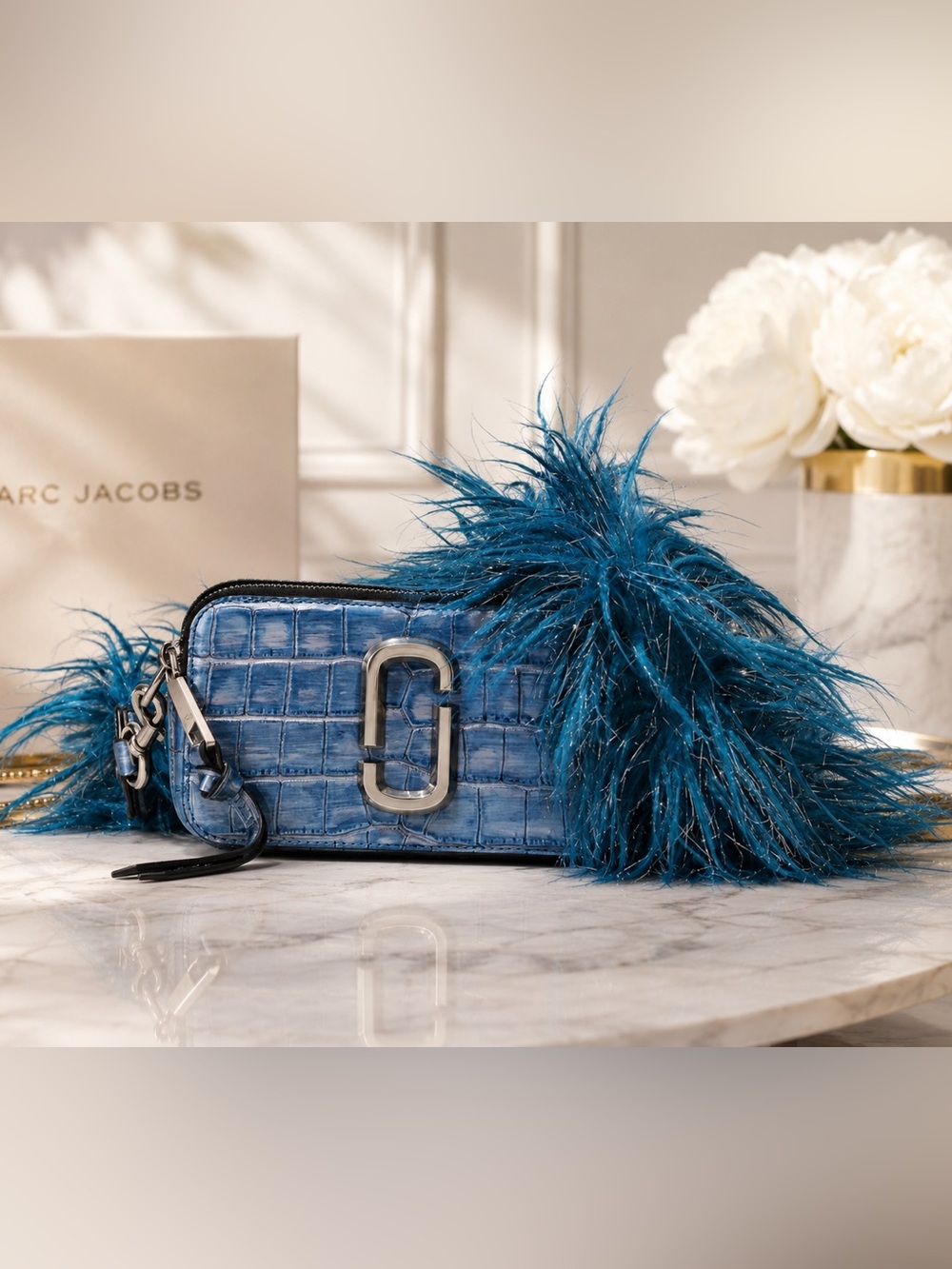 Marc Jacobs Stylish Blue Croc-Embossed Crossbody Bag-Dust included!!💖(#0169)